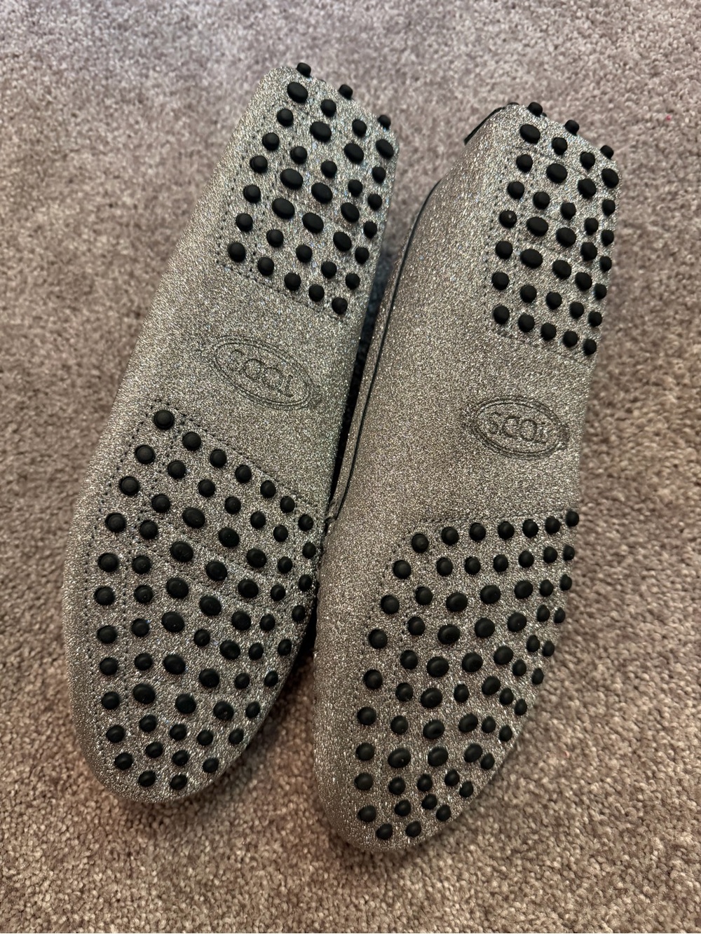 Tod's Silver Glitter Leather Gommino Driving Shoes - Picture 7 of 8